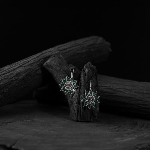 Green Saanjh Bela Flower Oxidised Drop Earrings