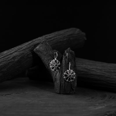 Black Flower Saanjh Bela Oxidised Drop Earrings