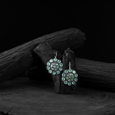 Mint Green Flower Saanjh Bela Oxidised Drop Earrings