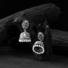 Saanjh Bela Red & Green Stone Oxidised Jhumka Earrings