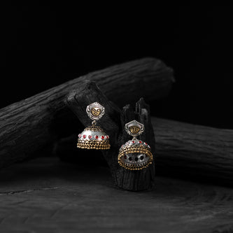 Saanjh Bela Red Goddess Durga Oxidised Jhumka Earrings