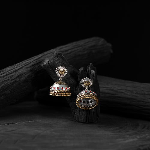 Saanjh Bela Red Goddess Durga Oxidised Jhumka Earrings