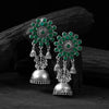 Green Saanjh Bela Blossom Oxidised Jhumka Earrings