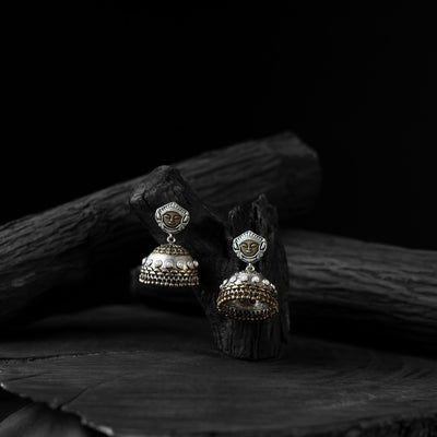 Saanjh Bela Goddess Durga Oxidised Jhumka Earrings