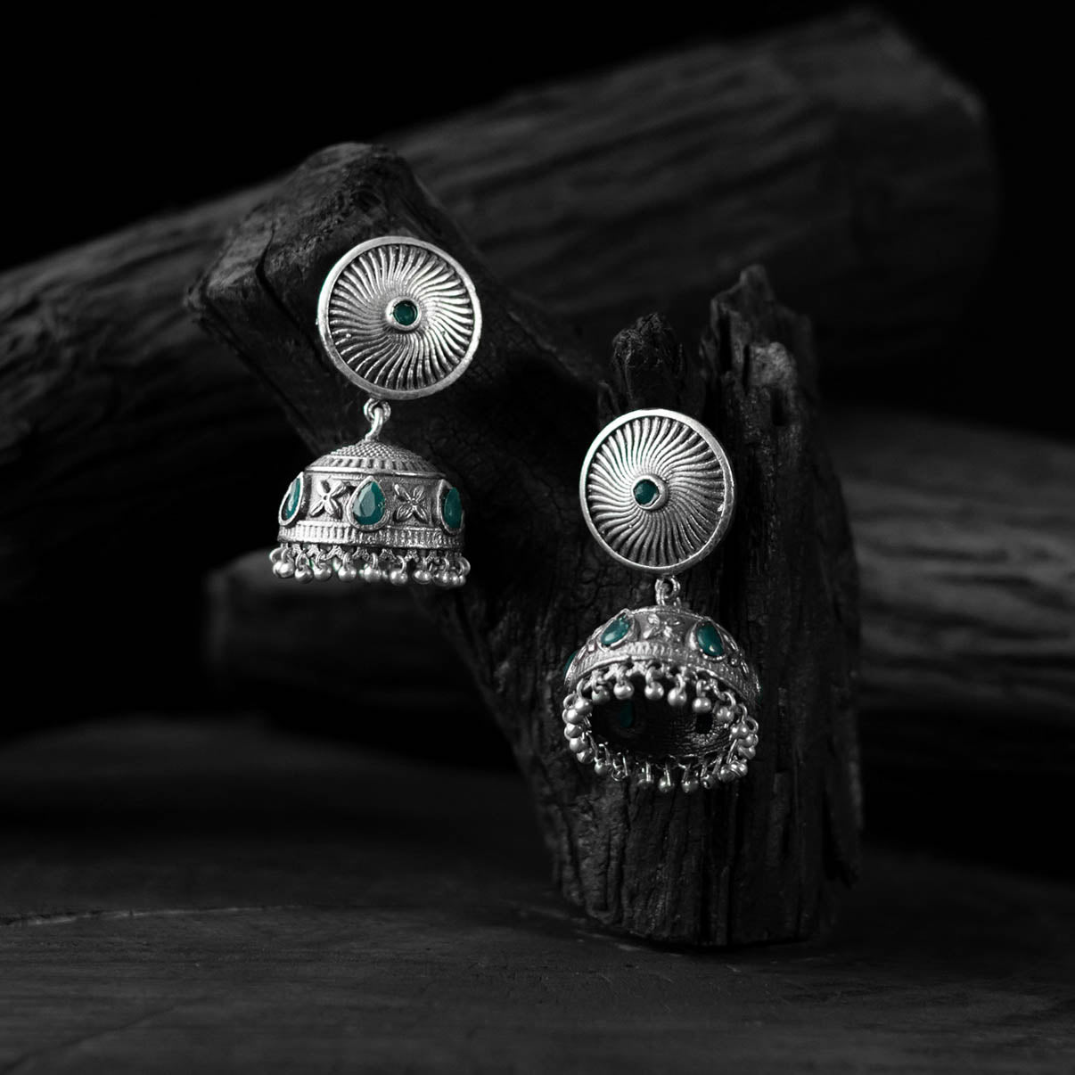 Saanjh Bela Sun Oxidised Jhumka Earrings