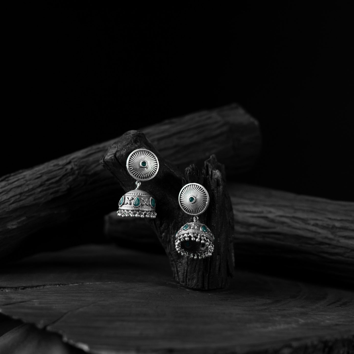Saanjh Bela Sun Oxidised Jhumka Earrings
