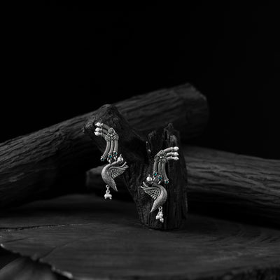 Saanjh Bela Peacock & Leaves Oxidised Earrings