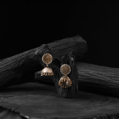 Saanjh Bela Gold Peacock Oxidised Jhumka Earrings