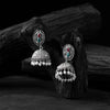 Saanjh Bela Green & Red Stone Oxidised Jhumka Earrings