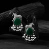 Saanjh Bela Green Horse Motif Oxidised Earrings