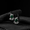 Saanjh Bela Green Horse Motif Oxidised Earrings