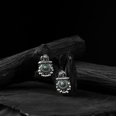 Green Elephant Motif Saanjh Bela Oxidised Earrings