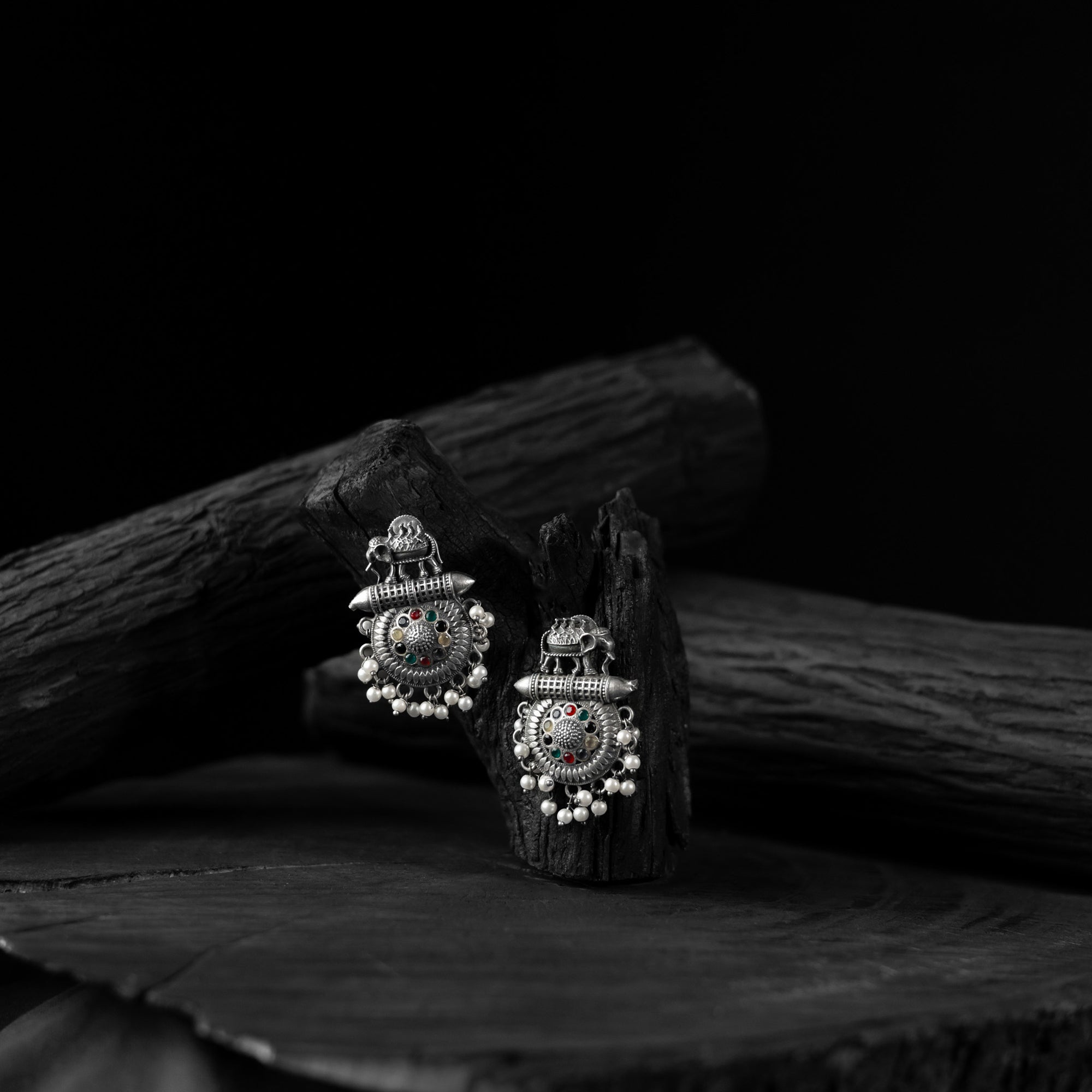 Multicolor Elephant Motif Saanjh Bela Oxidised Earrings