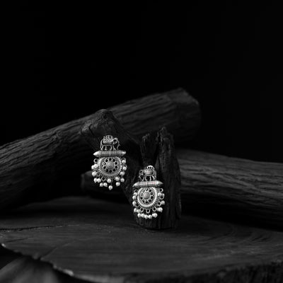 Elephant Motif Black Saanjh Bela Oxidised Earrings
