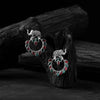 Saanjh Bela Elephant Motif Green & Red Oxidised Earrings
