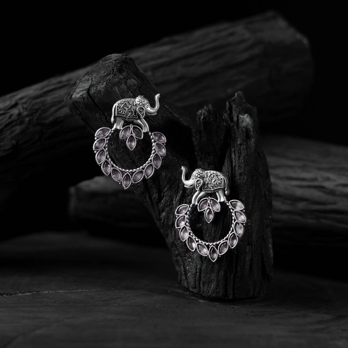 Elephant Saanjh Bela Oxidised Earrings