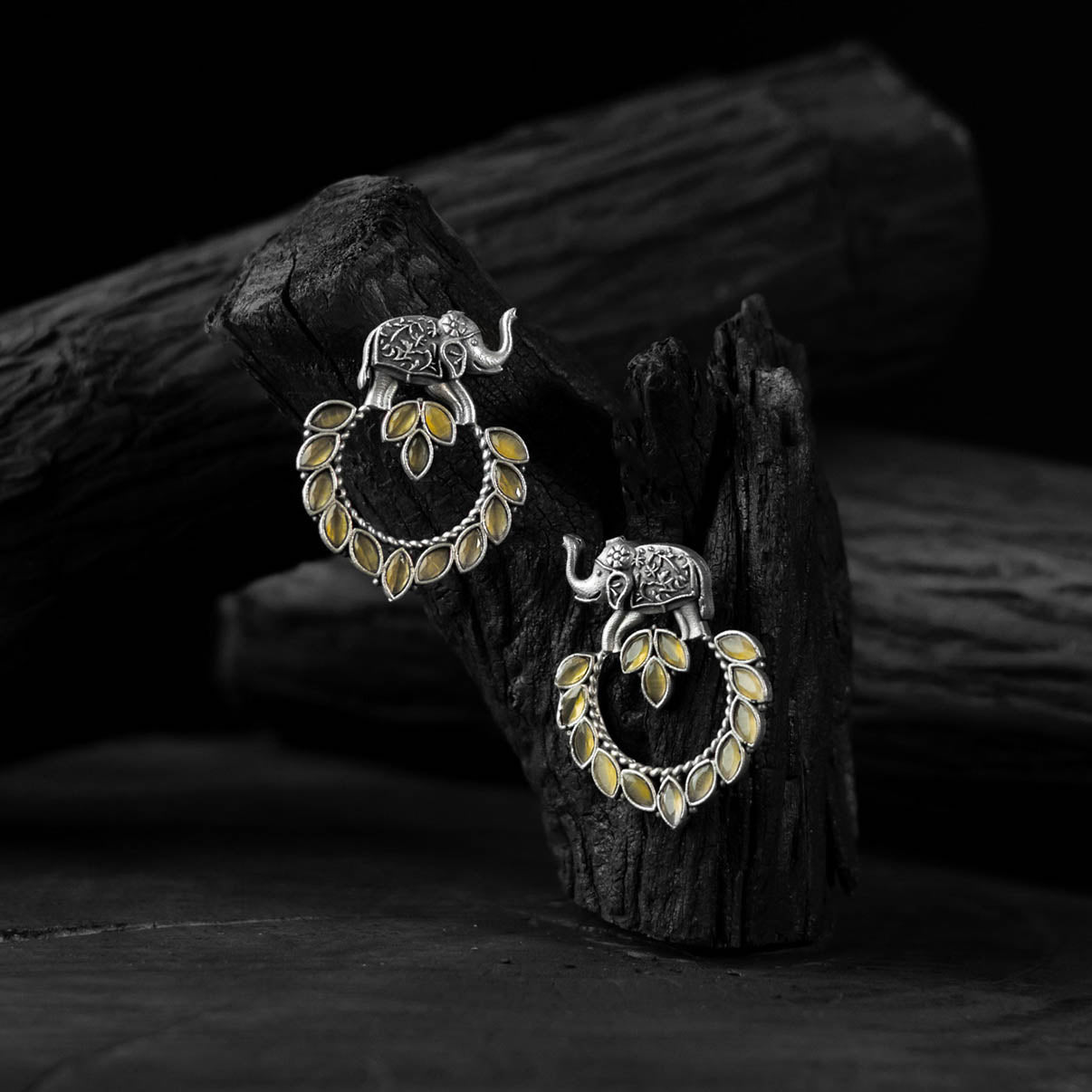 Yellow Elephant Saanjh Bela Oxidised Earrings