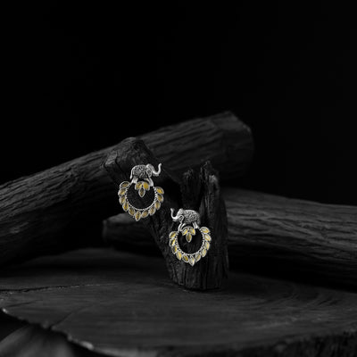 Yellow Elephant Saanjh Bela Oxidised Earrings