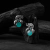 Saanjh Bela Teal Green Elephant & Leaves Oxidised Earrings