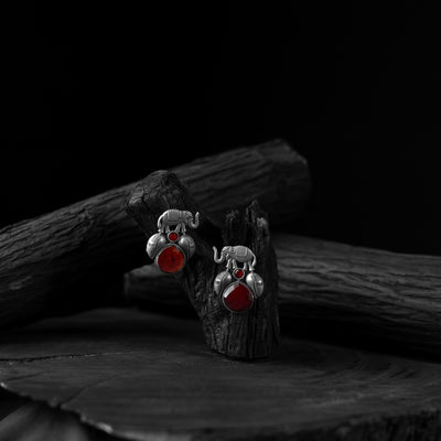 Saanjh Bela Red Elephant & Leaves Oxidised Earrings