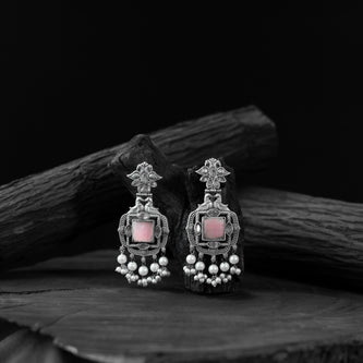 Saanjh Bela Pink Swan Oxidised Earrings