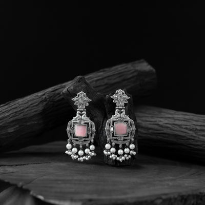 Saanjh Bela Pink Swan Oxidised Earrings