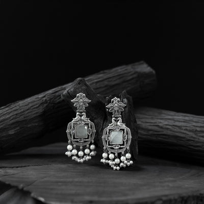 Saanjh Bela Light Grey Swan Oxidised Earrings
