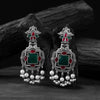 Saanjh Bela Green & Pink Swan Oxidised Earrings