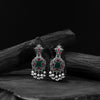 Saanjh Bela Green & Pink Swan Oxidised Earrings
