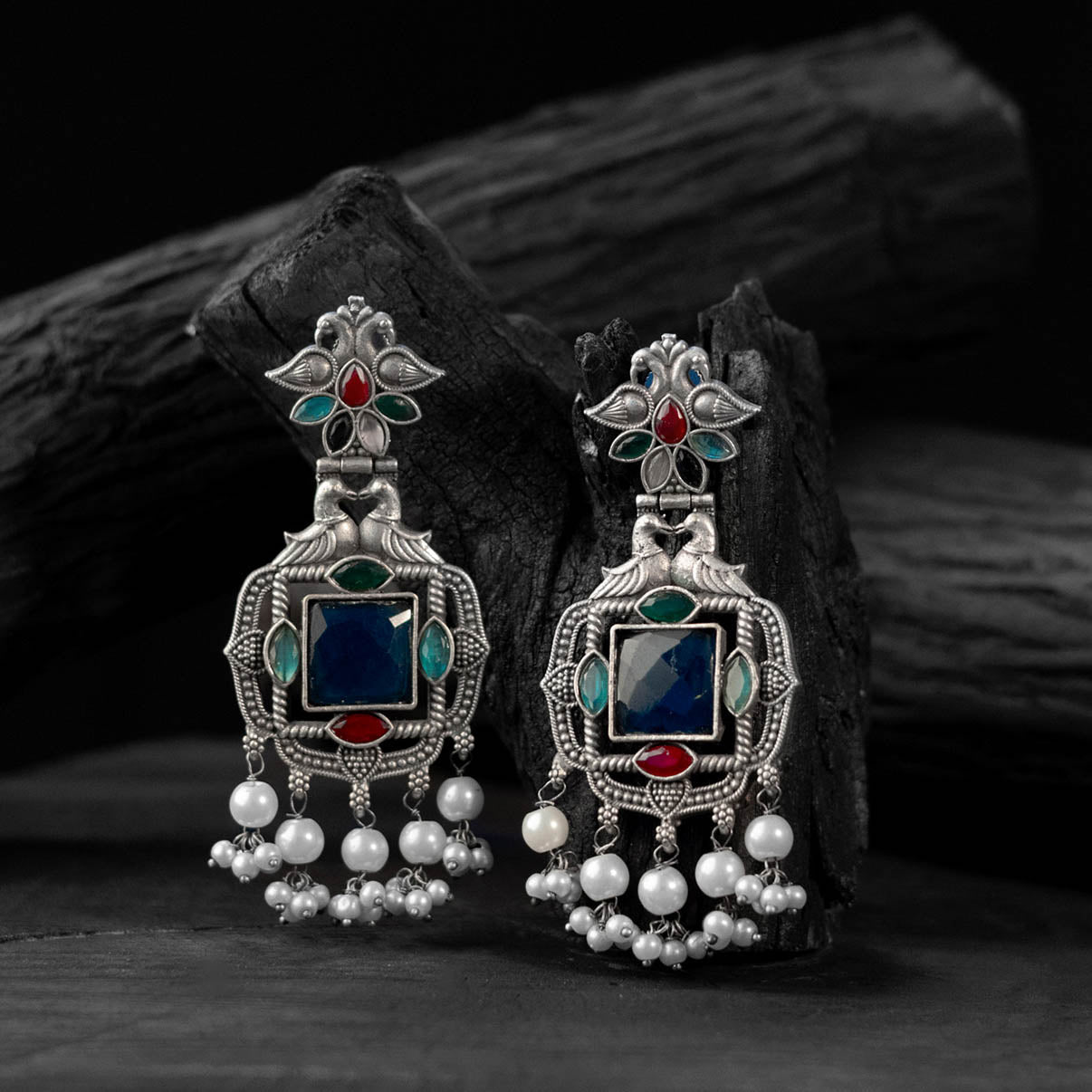 Saanjh Bela Multicolor Swan Oxidised Earrings