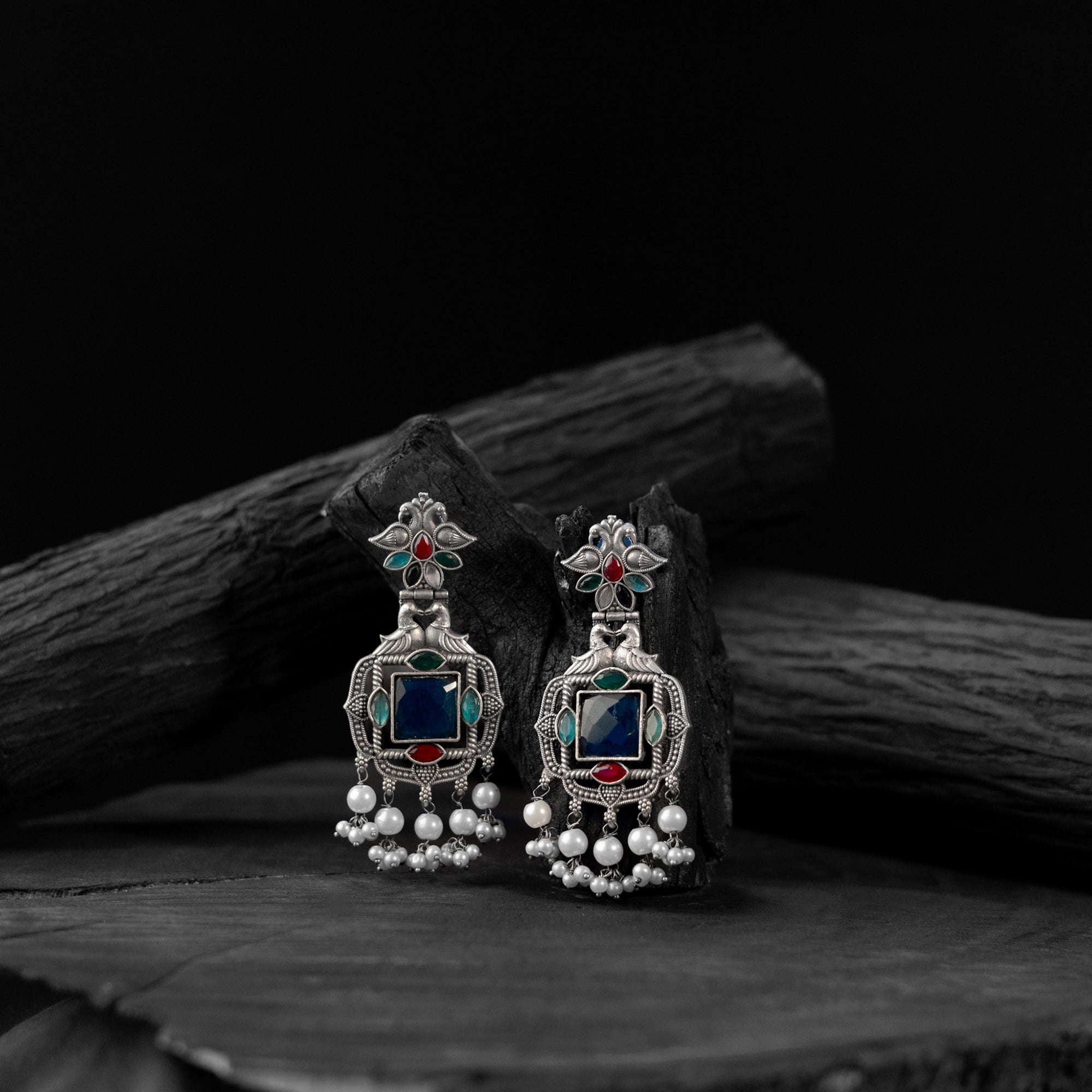 Saanjh Bela Multicolor Swan Oxidised Earrings