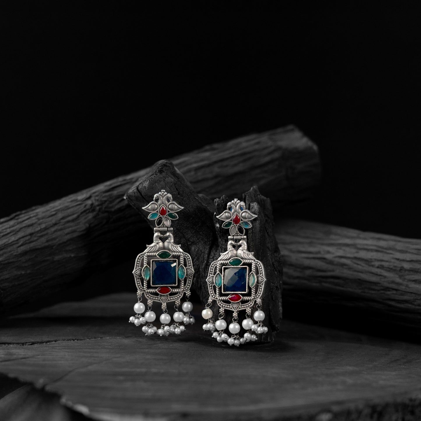 Saanjh Bela Multicolor Swan Oxidised Earrings