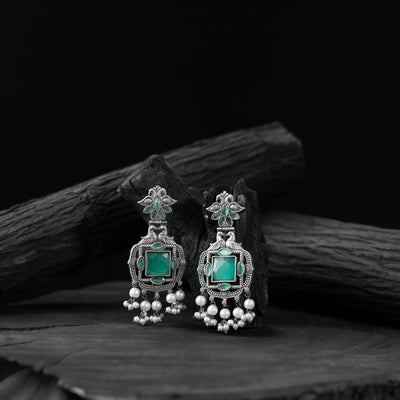 Saanjh Bela Mint Green Swan Oxidised Earrings