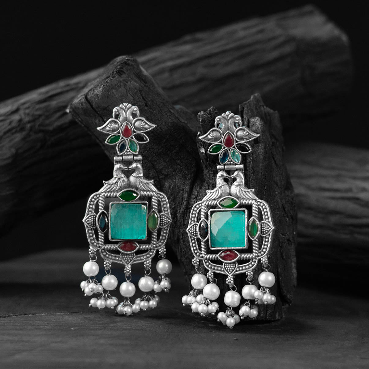 Multicolor Saanjh Bela Swan Oxidised Earrings