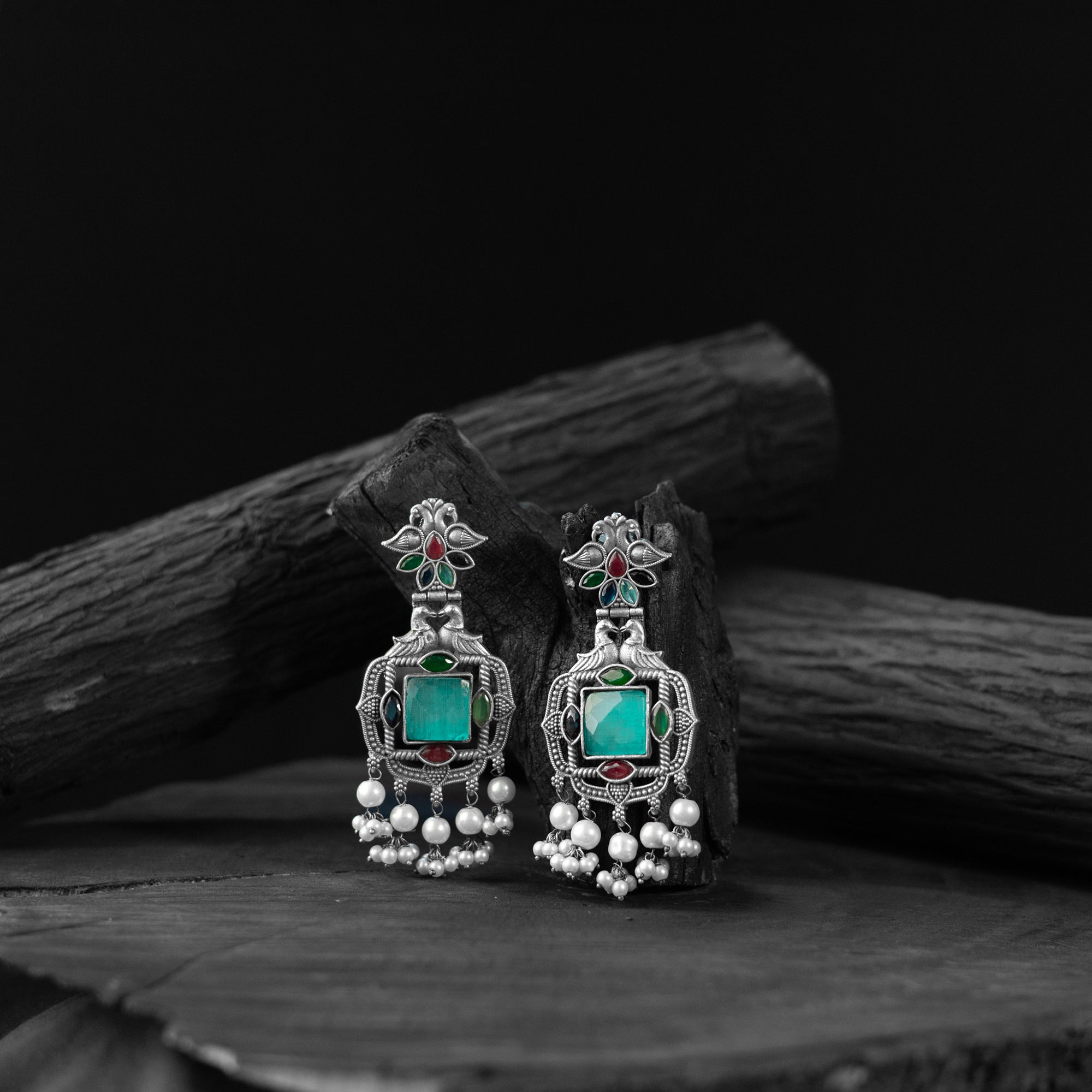 Multicolor Saanjh Bela Swan Oxidised Earrings