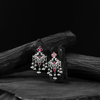 Saanjh Bela Mayura Ruby Oxidised Earrings