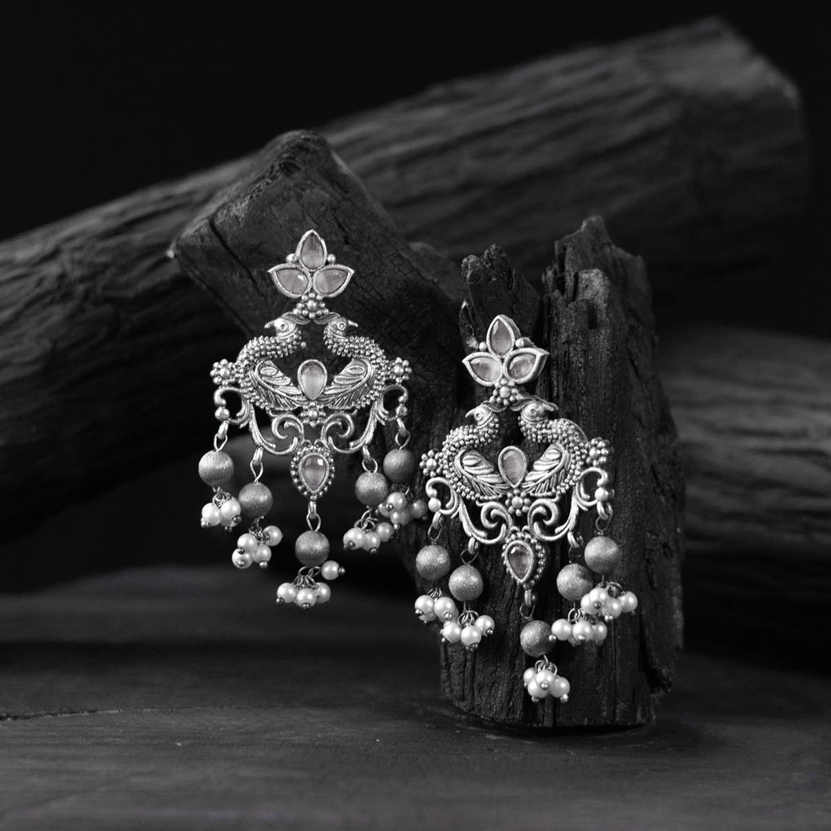 Saanjh Bela Mayura Oxidised Earrings