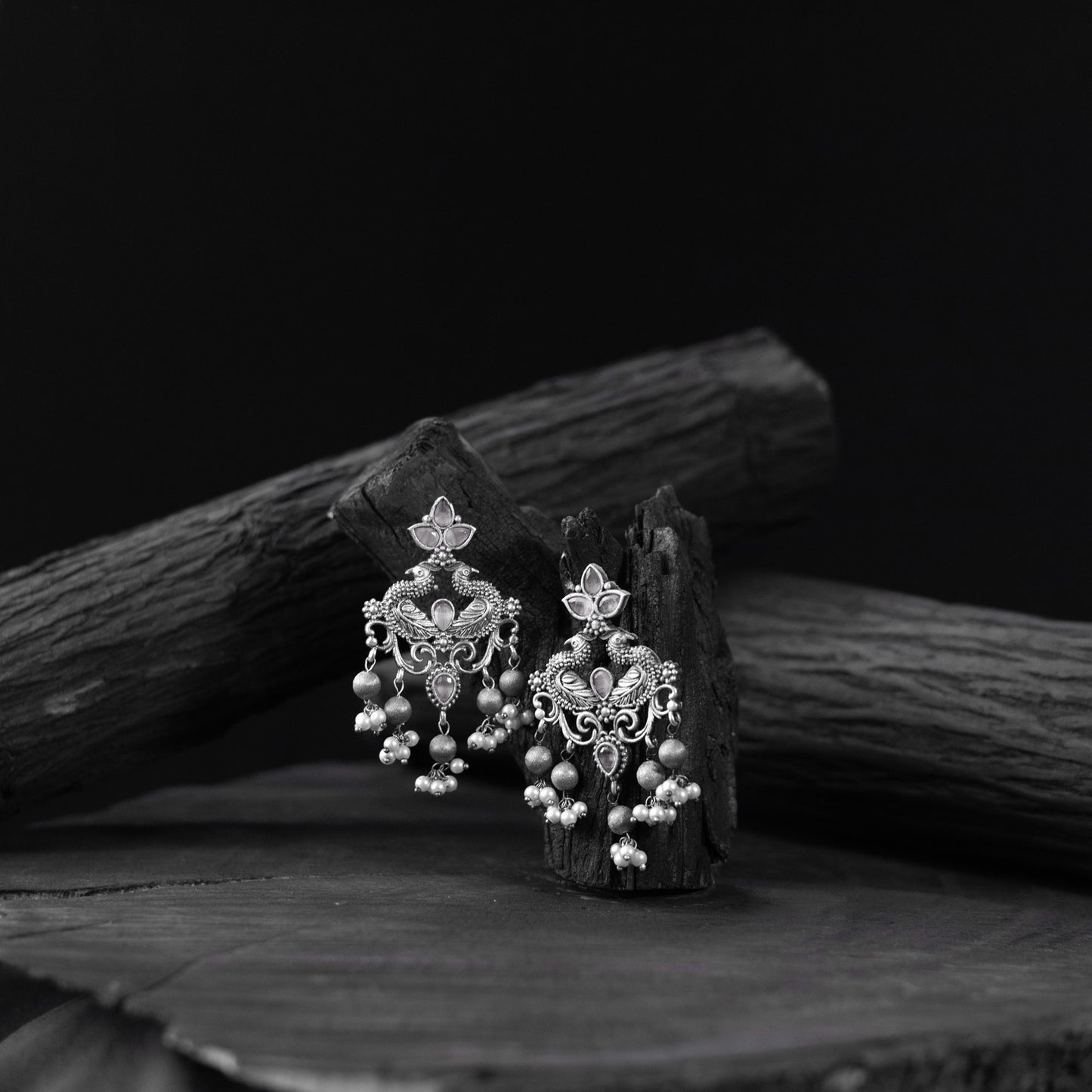 Saanjh Bela Mayura Oxidised Earrings