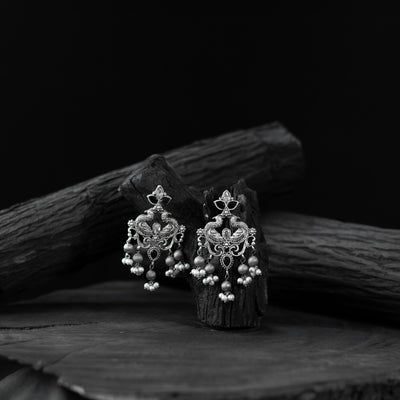 Saanjh Bela Mayura Black Oxidised Earrings
