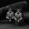 Saanjh Bela Mayura Red & Green Oxidised Earrings