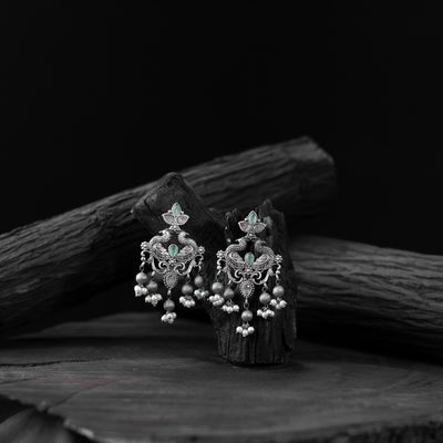 Saanjh Bela Mint Green Mayura Oxidised Earrings