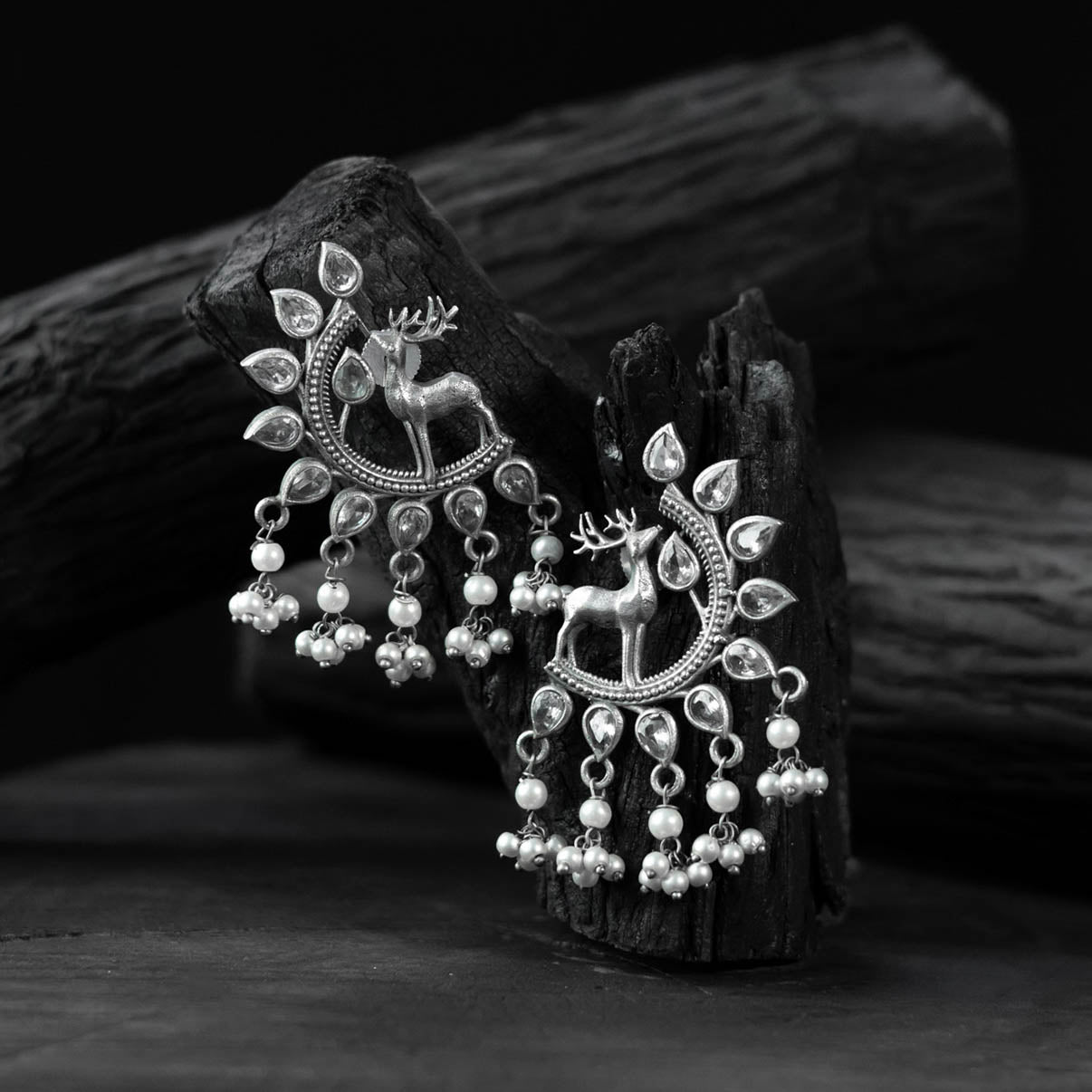 Saanjh Bela Deer Oxidised Earrings