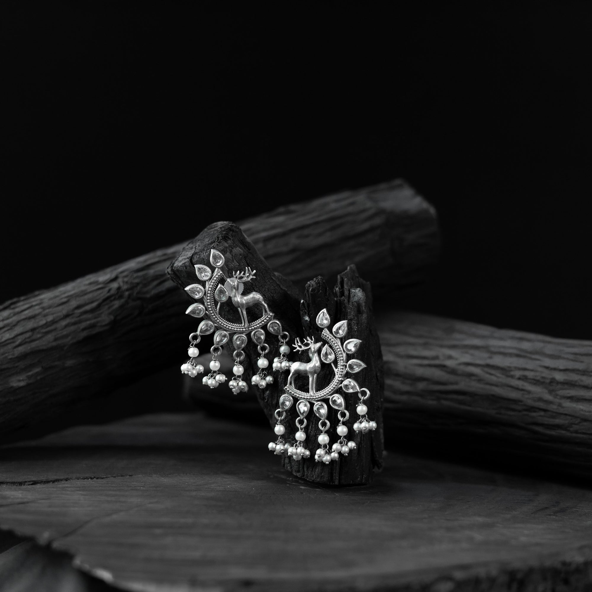 Saanjh Bela Deer Oxidised Earrings