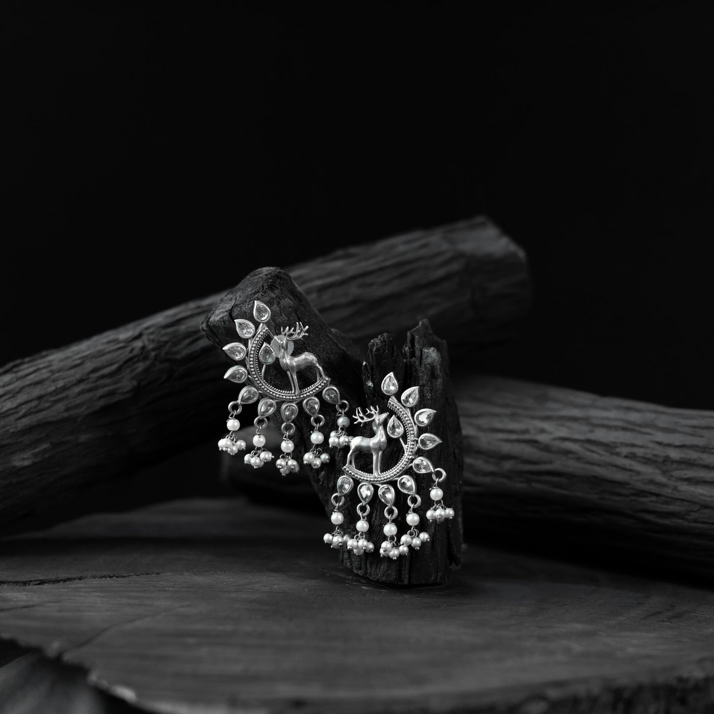 Saanjh Bela Deer Oxidised Earrings