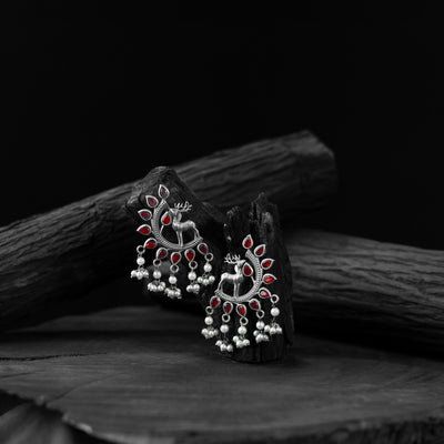 Saanjh Bela Ruby Deer Oxidised Earrings