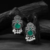 Saanjh Bela Green Flower & Peacock Oxidised Earrings