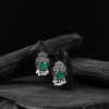 Saanjh Bela Green Flower & Peacock Oxidised Earrings