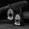Saanjh Bela Black Flower & Peacock Oxidised Earrings