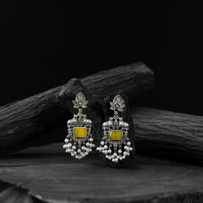 Saanjh Bela Yellow Nandi Oxidised Earrings