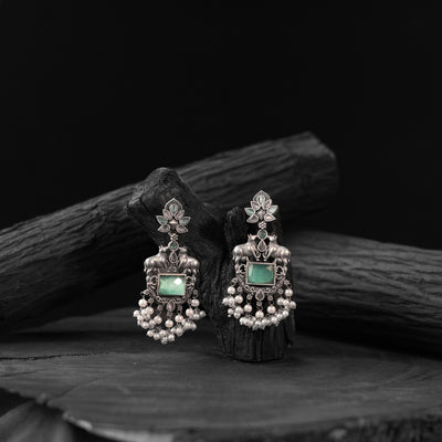 Saanjh Bela Mint Green Nandi Oxidised Earrings